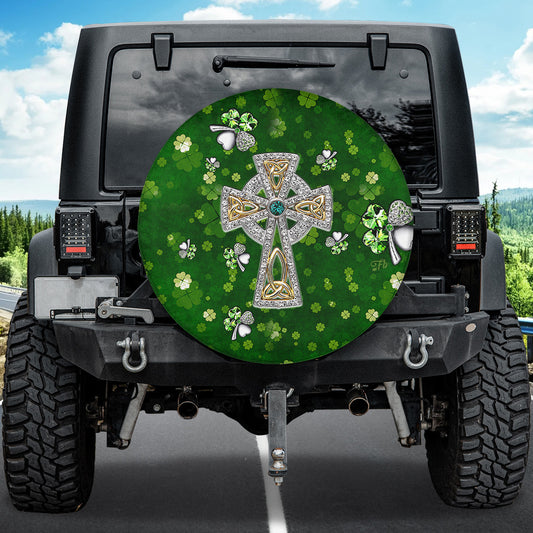 Petthouse | Ireland's Cross Tire Cover Irish Christian Wrap Glitter Cross Cover Irish Cross Cover Car Decor