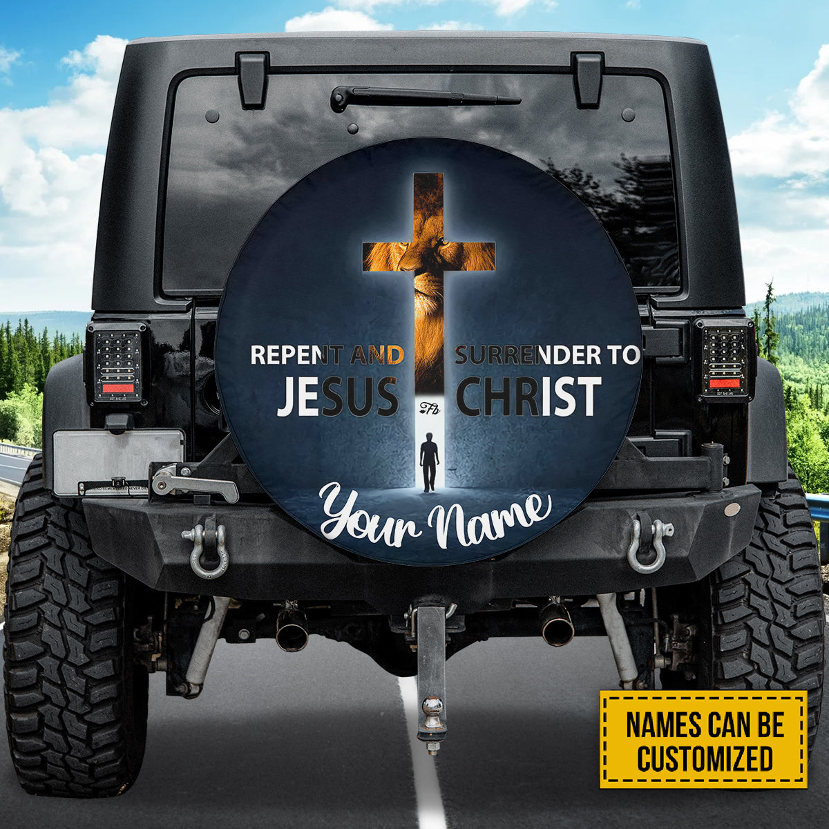 Petthouse | Customized Tire Cover Lion Jesus Cross Cover Repent And Surrender Wrap Christ Cross Cover Decor