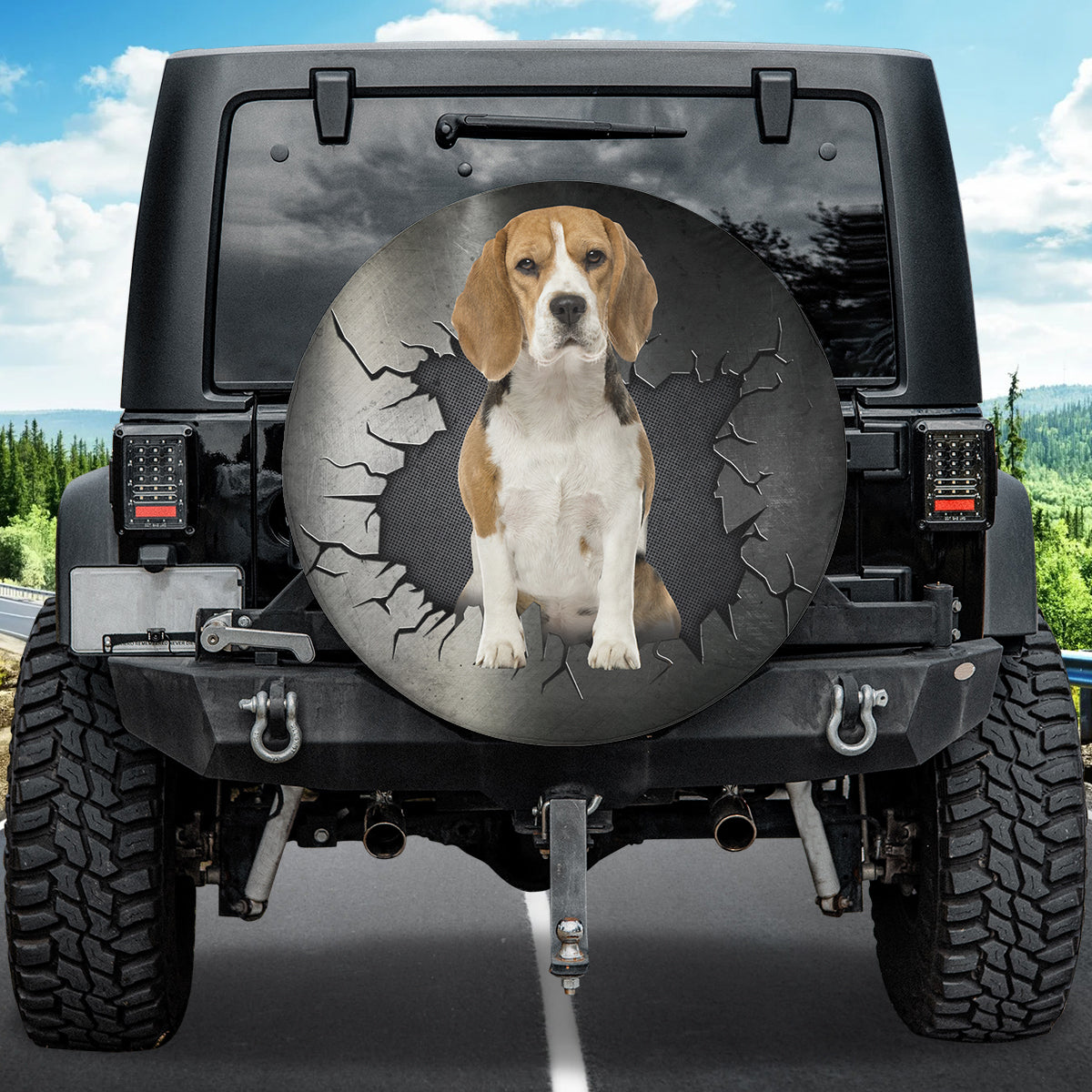 Petthouse | Beagle Spare Wheel Cover Dog Peek Out Crack Hole Tire Protector Dog Lover Gift Fun Car Decor