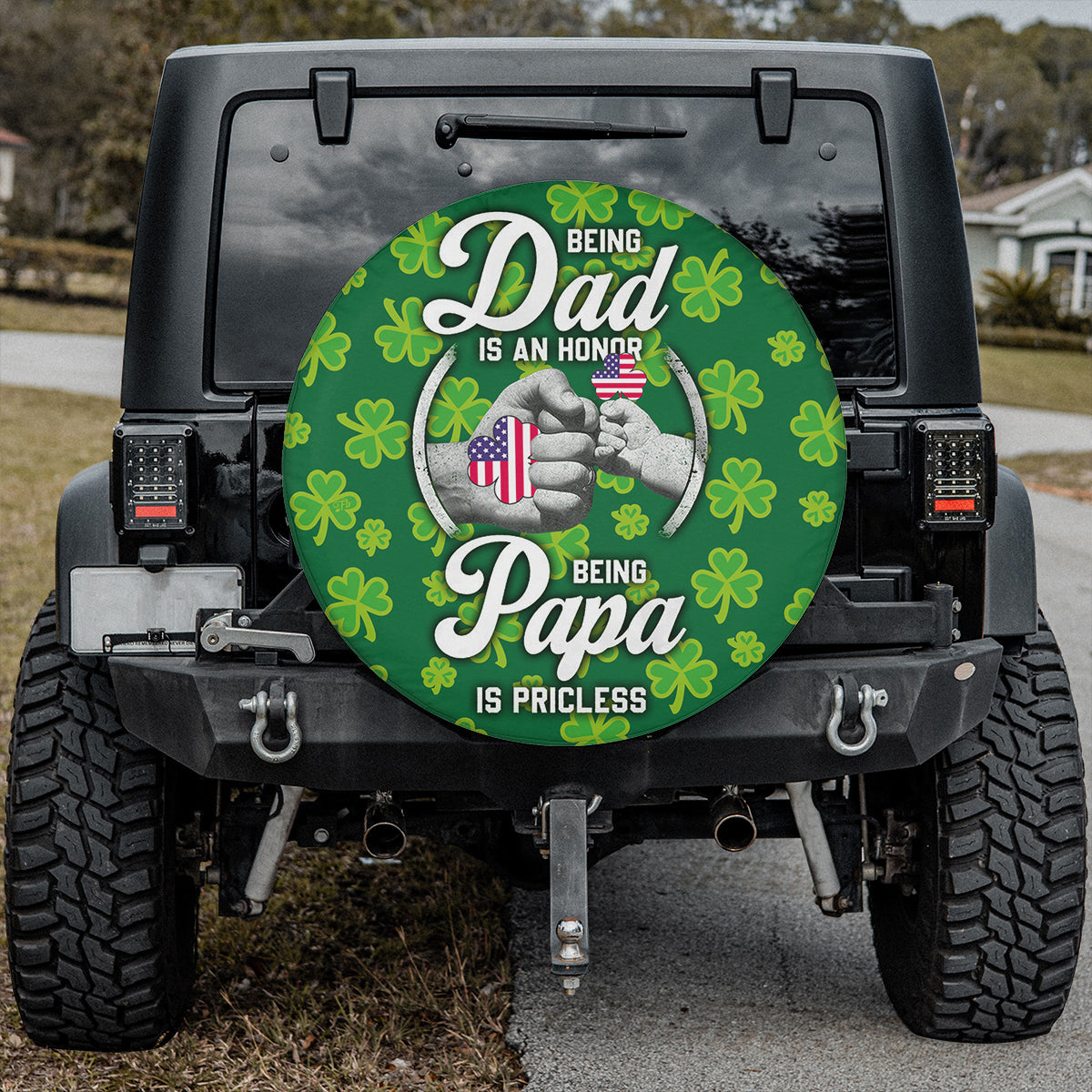 Petthouse | Father's Day Spare Tire Cover Irish American Dad Being Papa Is Priceless Shamrock Family Gifts