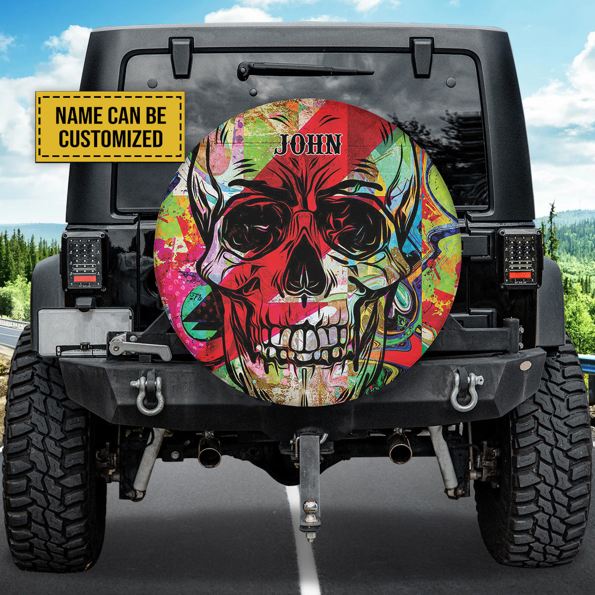 Petthouse | Skull Spare Tire Cover Custom Name Tire Cover Graffiti Skull Tire Wrap Horror Style Car Accessory