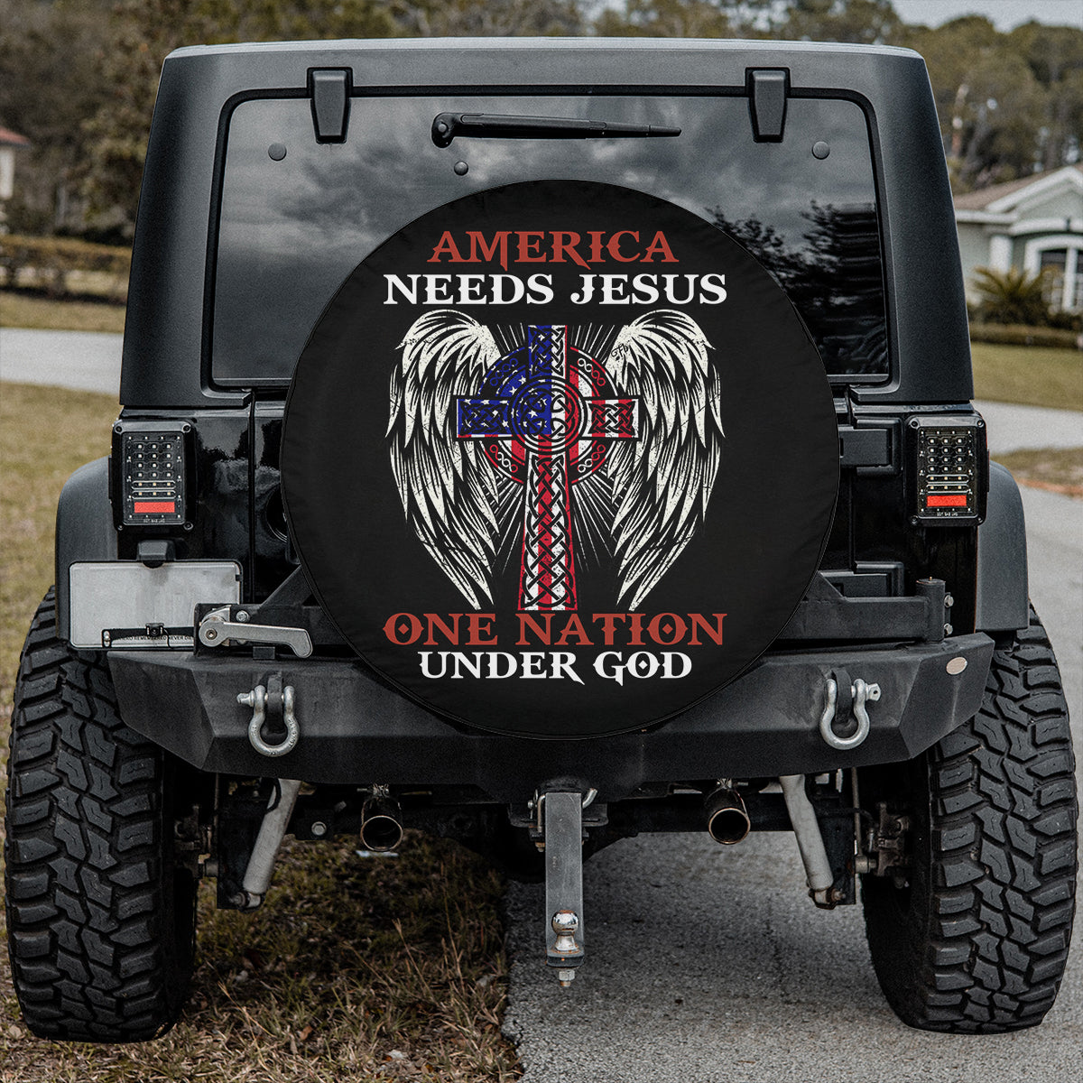 Petthouse | One Nation Under God Spare Tire Cover America Needs Jesus Tire Cover Christ Cross Cover Car Decor