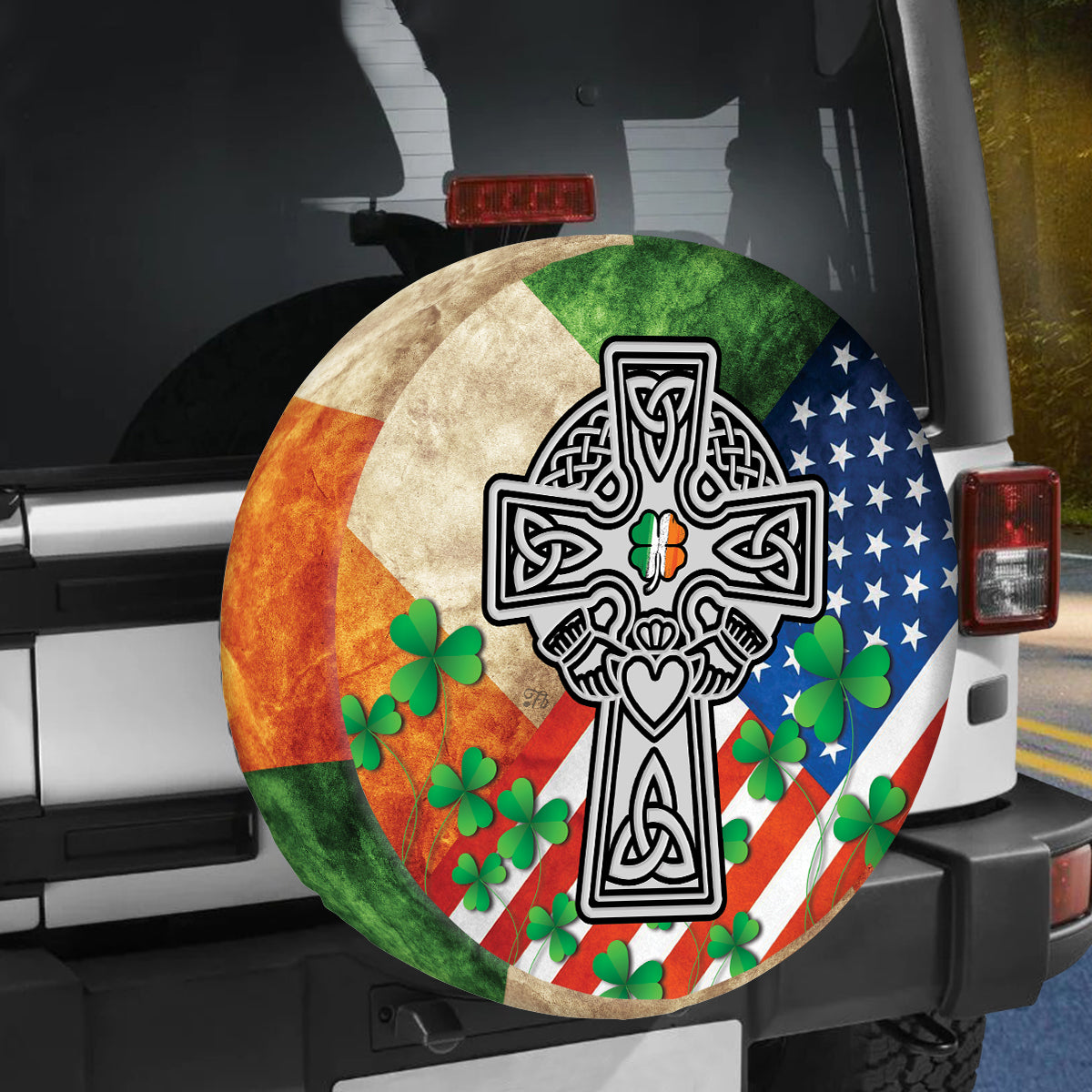 Petthouse | Irish Celtic Cross Irish Flag American Flag Irish Shamrock Spare Tire Cover St Patricks Day