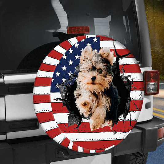 Petthouse | Yorkshire Terrier Spare Tire Cover Dog From Crack Tire Cover American Flag Tire Cover Dog Lover