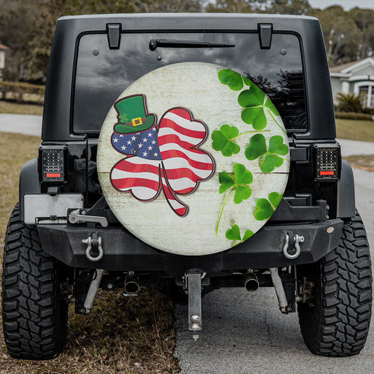 Petthouse | Lucky Shamrock Usa Flag Print Wheel Cover Patrick Day Hat Spare Tire Cover Farmhouse Vintage Style