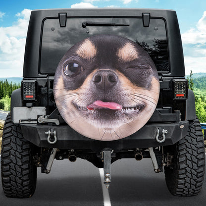 Petthouse | Cute Winking Chihuahua Custom Spare Tire Cover Animal Portrait Waterproof Durable Wheel Cover