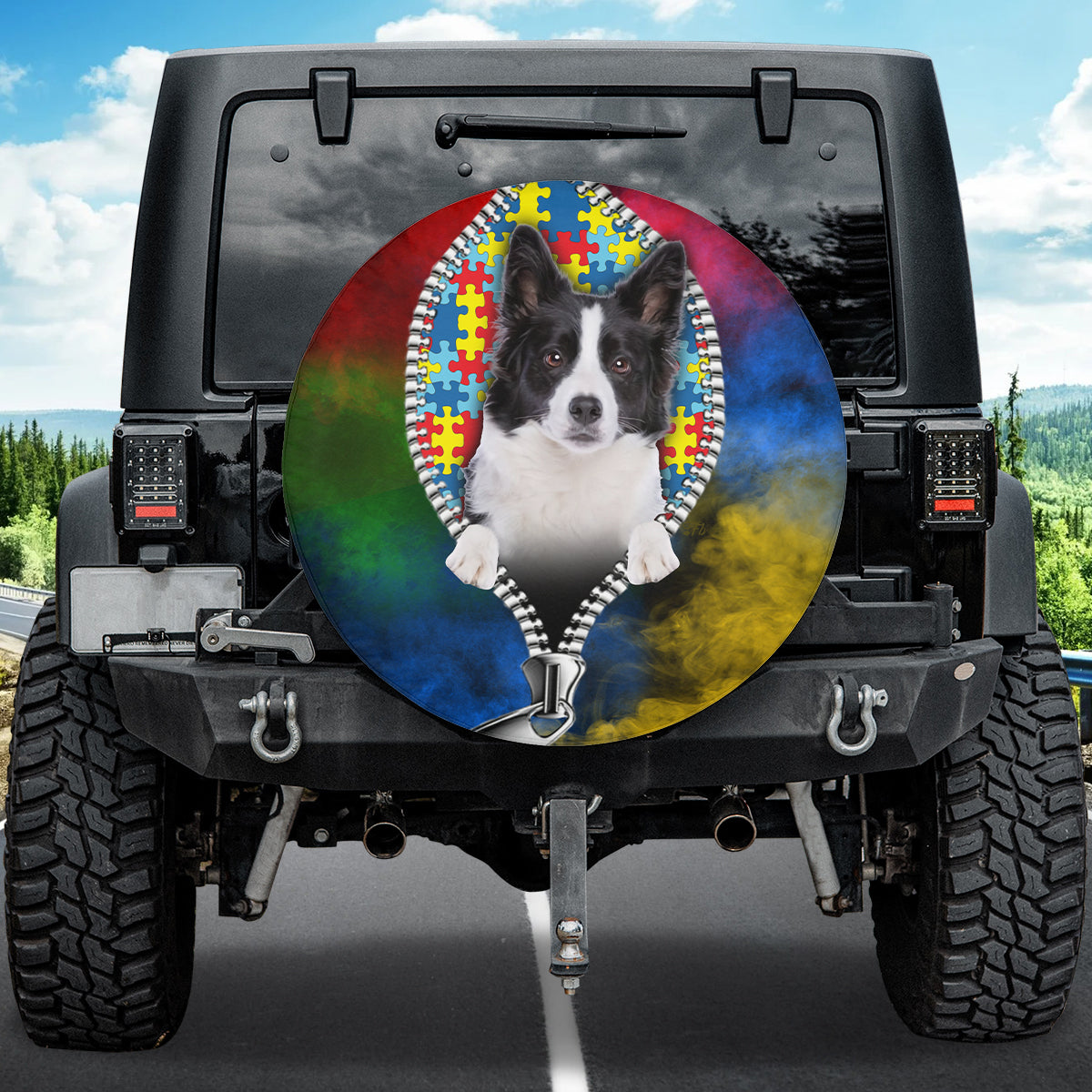 Petthouse | Border Collie Adhd Autism Support Tire Shield Cover April Autism Month Car Decoration For Dog Mom