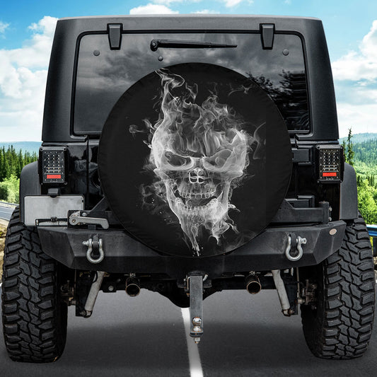 Petthouse | Skull Smoke Spare Tire Cover Horror Skull Skeleton Bones Spare Wheel Cover Truck Decoration