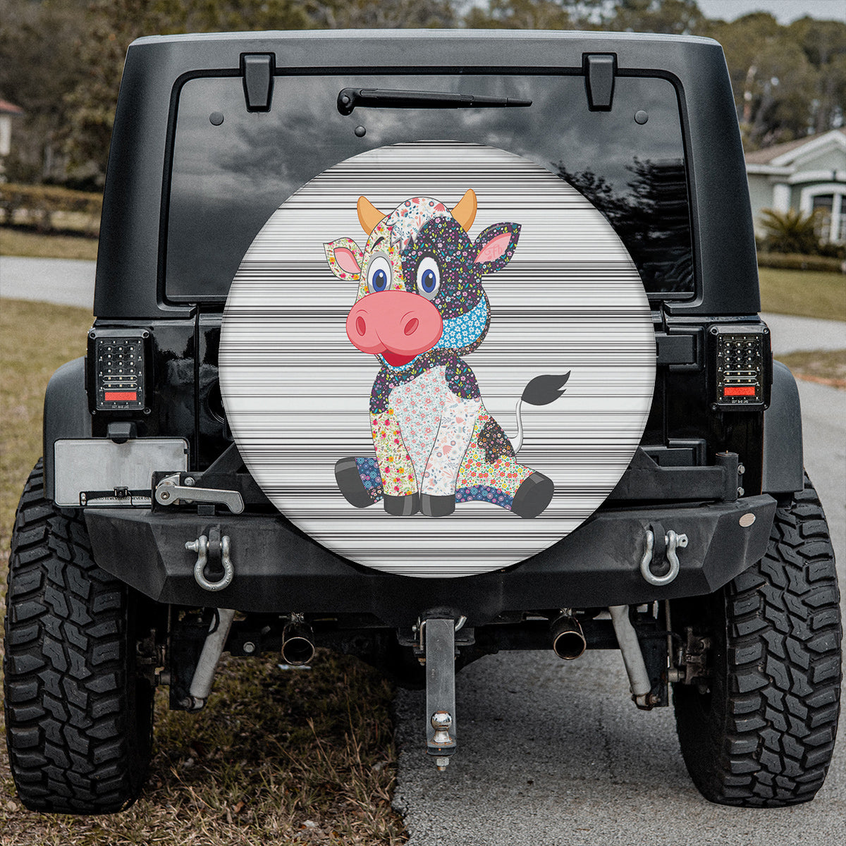 Petthouse | Hippie Cow Farmer Flower Print Tire Cover Aboriginal Pattern Cute Animal Cute Christmas Gift