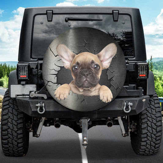 Petthouse | Fawn French Bulldog Puppy Car Wheel Cover Funny Crack Hole Printed Cute Dog Mom Car Accessories