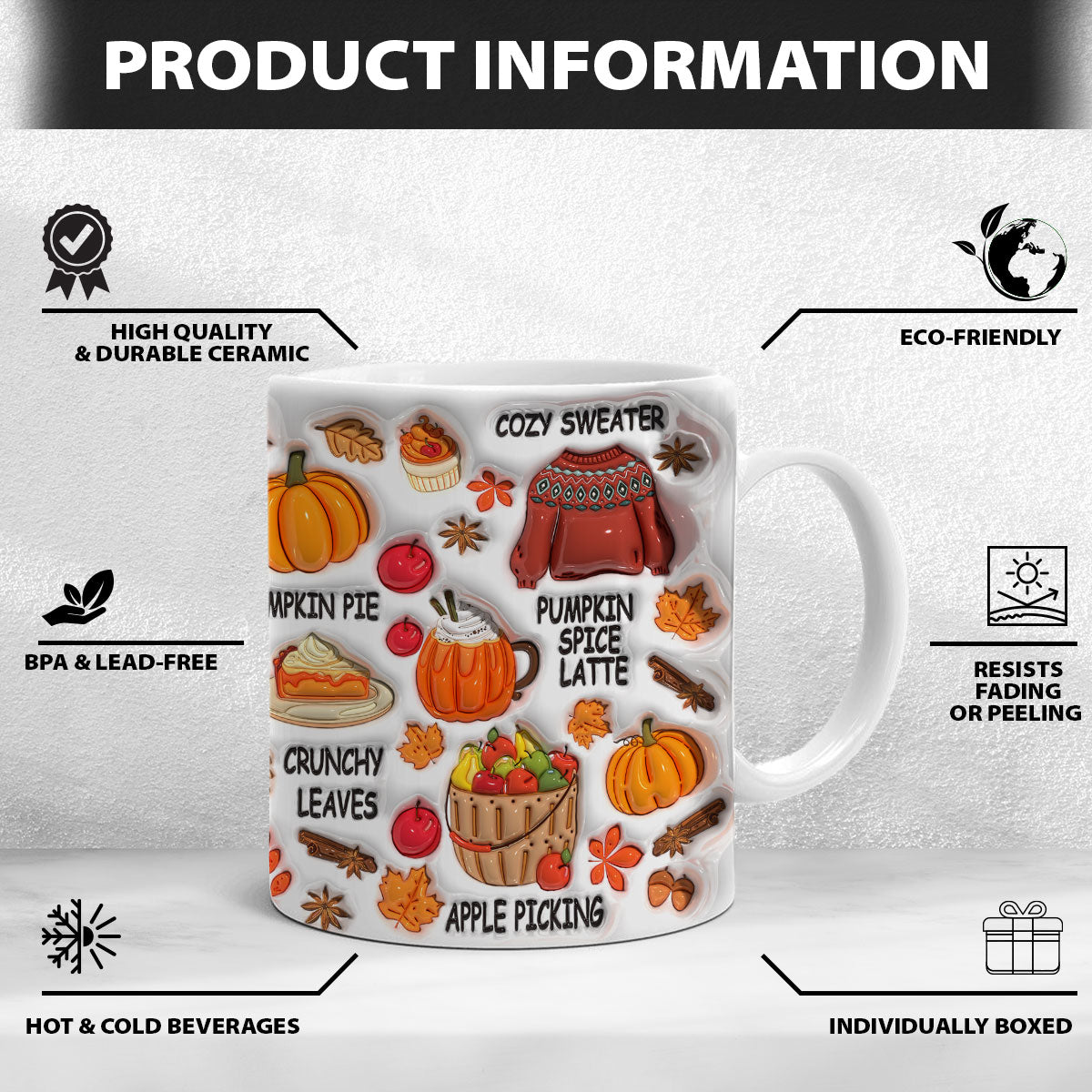 Petthouse | Pumpkin Spice Latter Mug, Fall Season 3d Inflated Effect Mug, Fall Vibes Mug Gifts For Mom