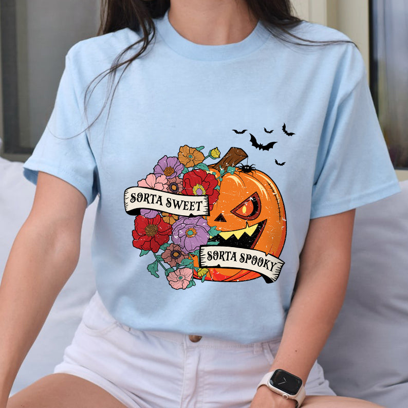 Petthhouse | Sorta Sweet Sorta Spooky Halloween Shirt, Halloween Wildflower Floral Pumpkin Shirt