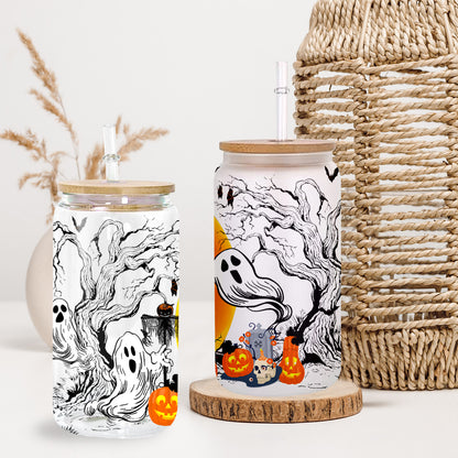 Petthouse | Halloween At The Witches Forest Vintage Glass Can, Halloween Spooky Vibes, Iced Coffee Cup