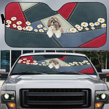 Petthouse | Dog Sunshade Cute Shih Tzu Daisy Car Sun Shade Windshield Dog Mom Dog Dad Sun Visor For