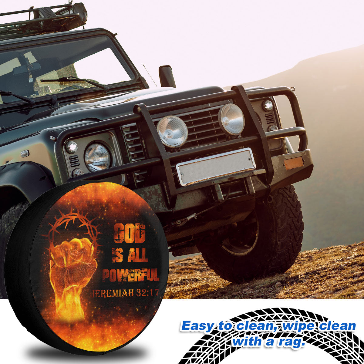 Petthouse | Fiery Fist Tire Wheel Protector God Is All Powerful Christian Gifts Spare Tire Cover