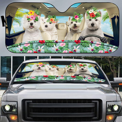 Petthouse | Westie Dog Hawaii Car Sun Shade Windshield Dog Sunshade Summer Dog Vacation Sun Visor