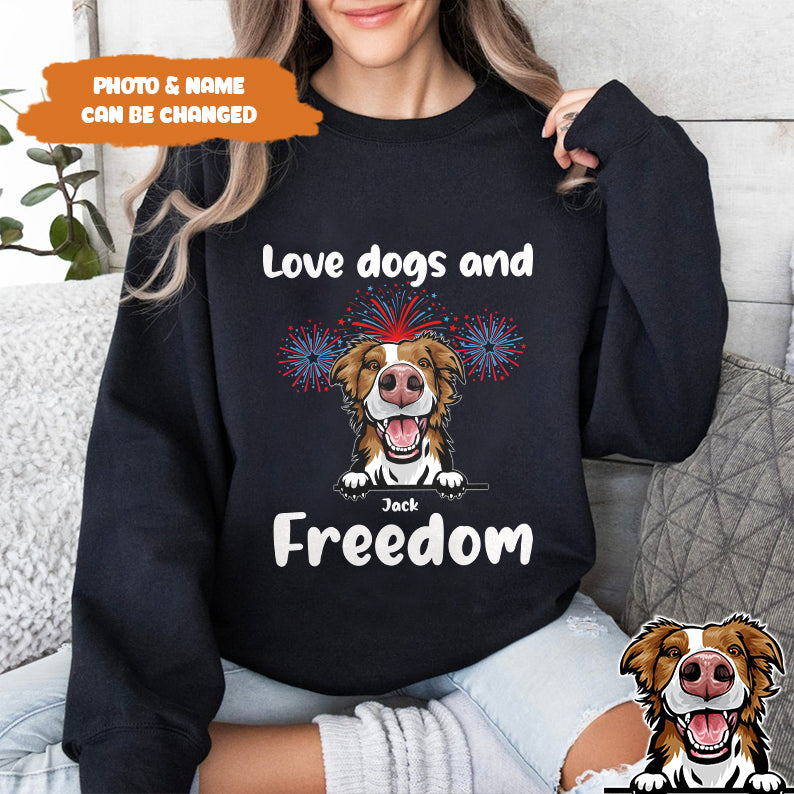 Petthouse | Custom 4th Of July Dog Shirt, Love Dogs And Freedom Shirt, Gift For Dog Mom Dog Dad