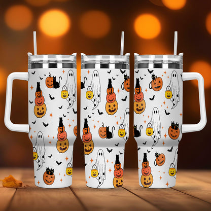 Petthouse | Cute Ghost Halloween 40oz Tumbler, Pumpkin Black Cat Tumbler, Spooky Pumpkin Insulated Cup