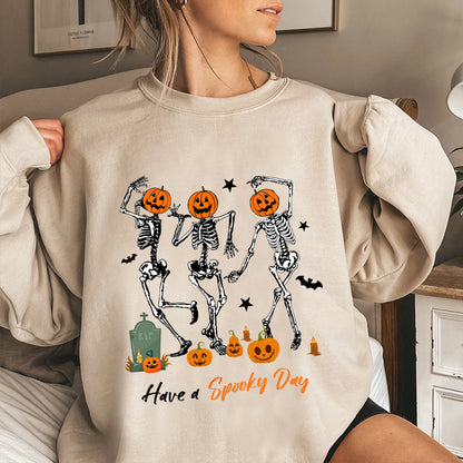 Petthouse | Dancing Skeleton Pumpkin Shirt, Spooky Day Shirt, Halloween Pumpkin Skeleton Dancing Party