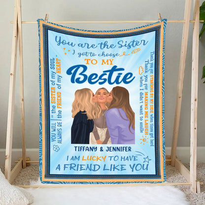 Petthouse | Personalized To My Bestie Cartoon The Sister I Got To Choose Travel Blanket, Friendship Keepsake Blanket