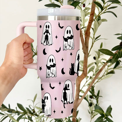 Petthouse | Cute Ghost Cat Halloween 40oz Tumbler,  Spooky Black Cat, Halloween Ghost Cat Mom Gift