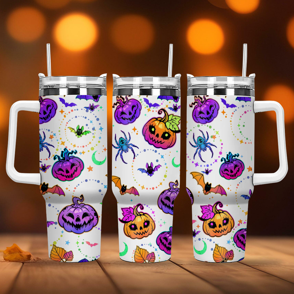 Petthouse | Bat And Pumpkin Halloween Tumbler 40oz, Spooky Tumbler, Mystic Hippie Tumbler, Cute Spooky