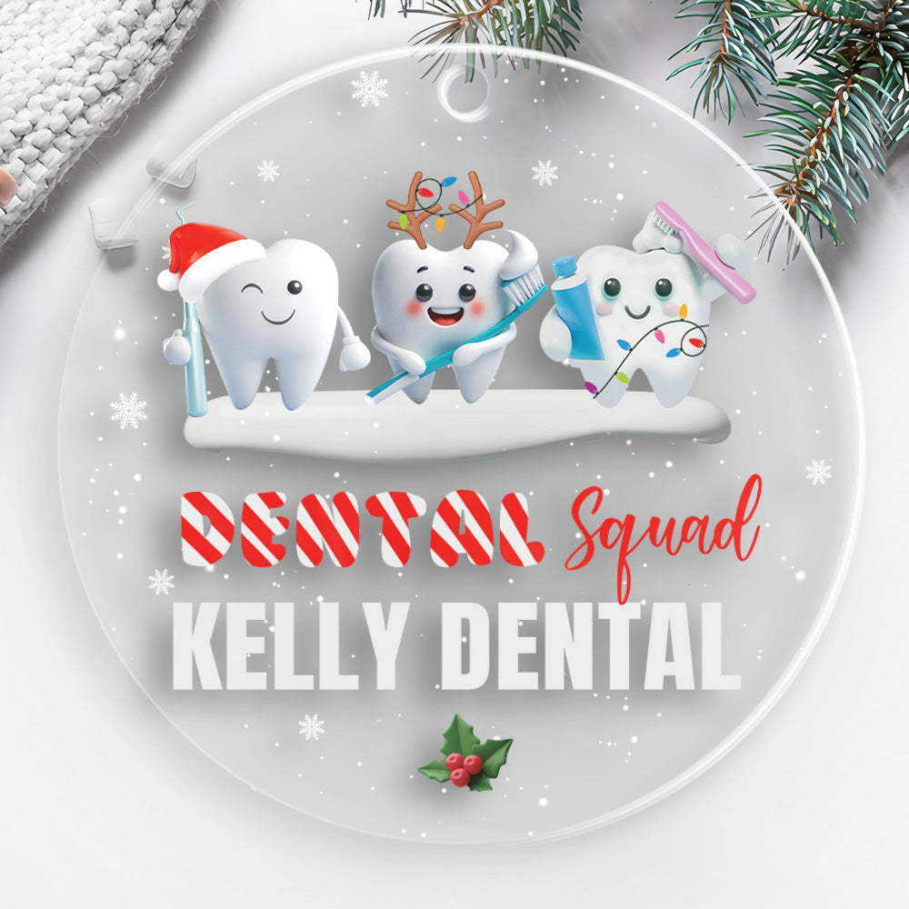 Petthouse | Personalized Dental Squad Ornament, Custom Brand Name, Dental Office Gift, Work Anniversary Gift