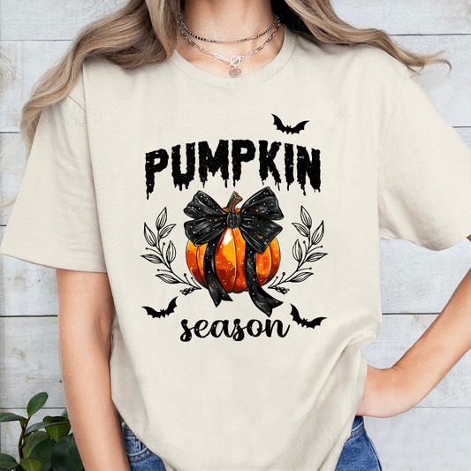 Petthouse | Coquette Pumpkin Season Shirt, Fall Pumpkins Coquette Black Bow, Spooky Season Fall Autumn Gift