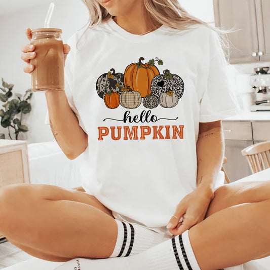 Petthouse | Hello Pumpkin Fall Shirt, Fall SeasonThanksgiving Gift For Mom, Leopard Pumpkin Fall