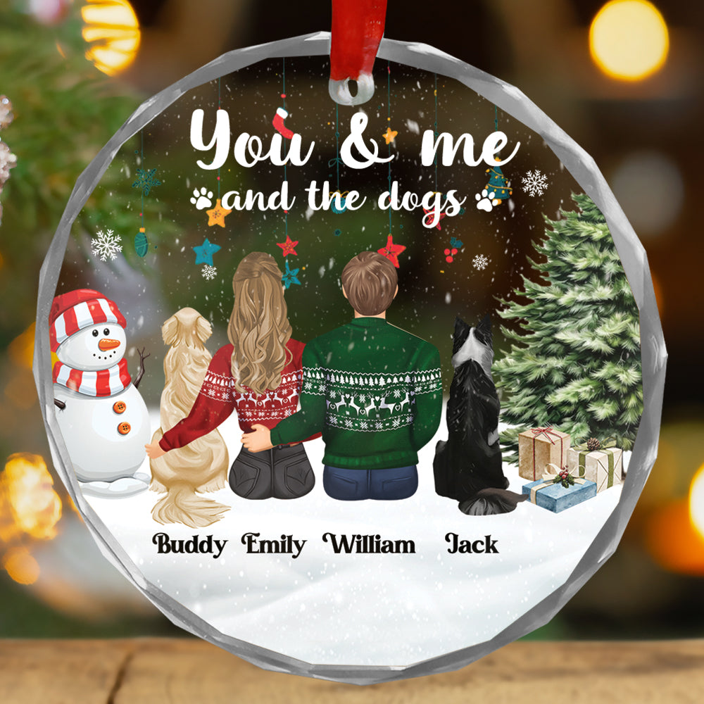 Petthouse | Personalized You & Me And The Dogs Glass Ornament, Couple & Fur Babies Christmas, Xmas Dog Family