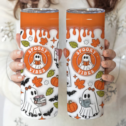 Petthouse | Ghost Reading Book Inflated 3d Skinny Tumbler, Ghost Books Halloween Tumbler, Ghost Book