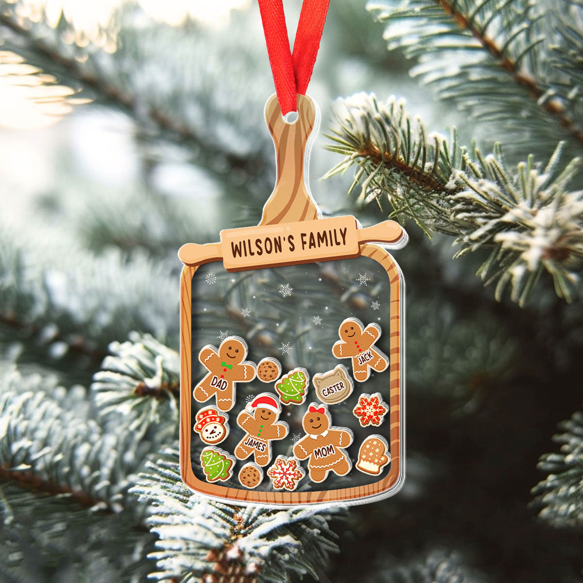 Petthouse | Personalized Family Member 4d Shaker Ornament, Gingerbread Family, Family Christmas Gifts