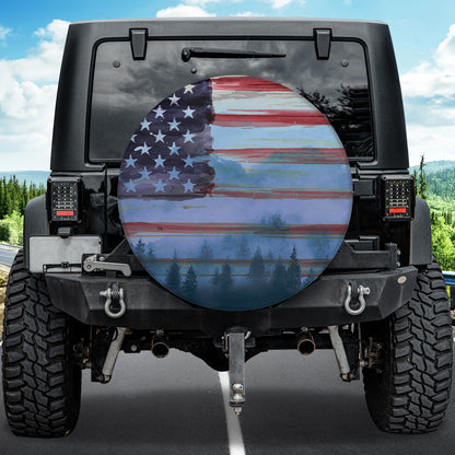 Petthouse | American Flag Watercolor Painting Wheel Tire Covers American Forest Tire Wheel Protector Gifts