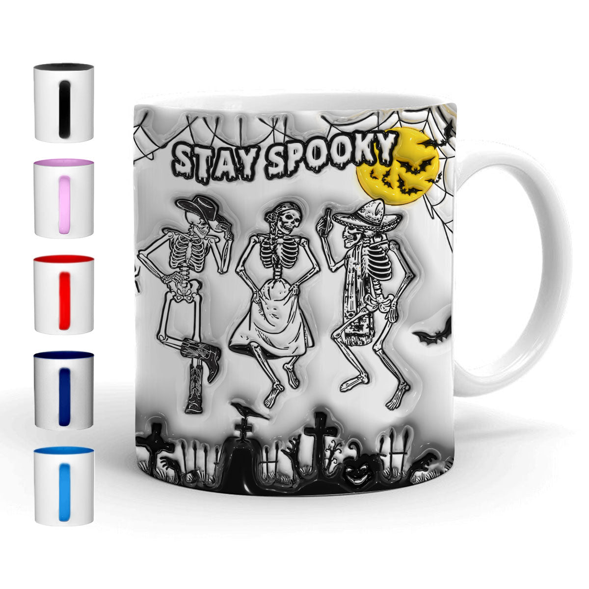 Petthouse | Skeleton Dancing Halloween Mug, 3d Inflated Spooky Party Ceramic Mug, Stay Spooky Halloween