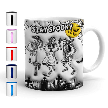 Petthouse | Skeleton Dancing Halloween Mug, 3d Inflated Spooky Party Ceramic Mug, Stay Spooky Halloween