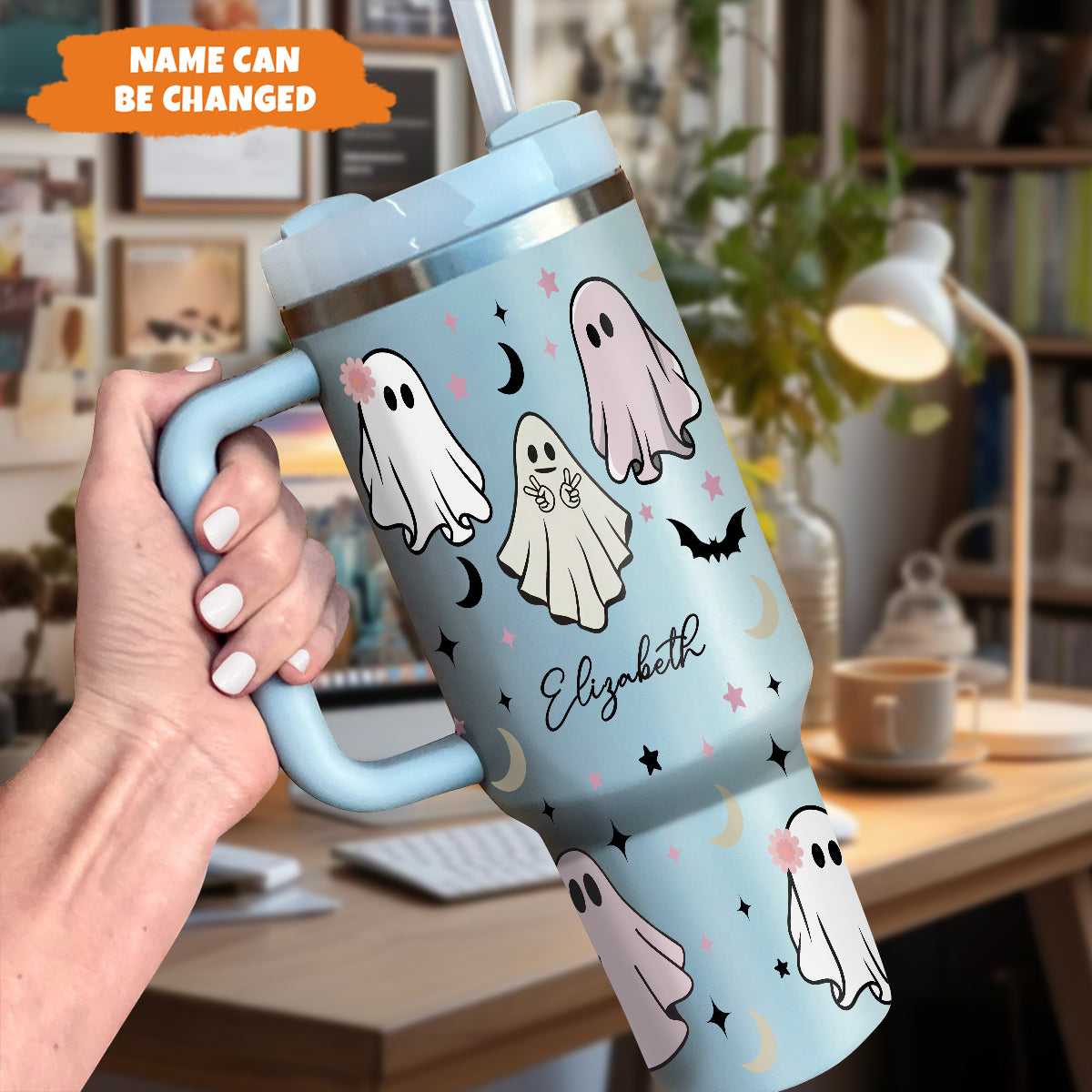 Petthouse | Personalized Halloween Ghost Tumbler 40oz, Spooky Ghost Travel Tumbler, Cute Ghost