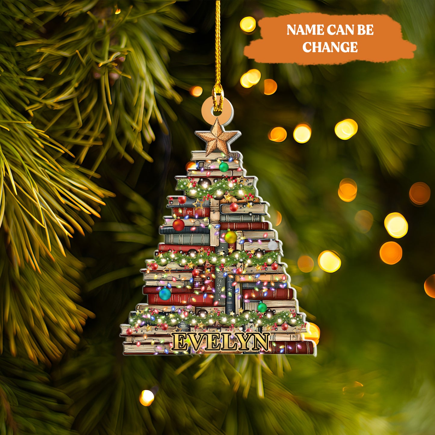 Petthouse | Personalized Name Christmas Book Tree Ornament, Bookish Xmas Ornament, Book Lover Gift