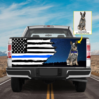 Petthouse | Tailgate Wrap American Flag Thin Blue Line Tailgate Wrap Police Australian Cattle Dog Decals