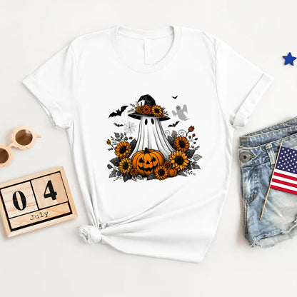 Petthouse | Cute Ghost Pumpkin Shirt, Floral Witch Ghost Pumpkin Shirt, Fall Autumn Halloween