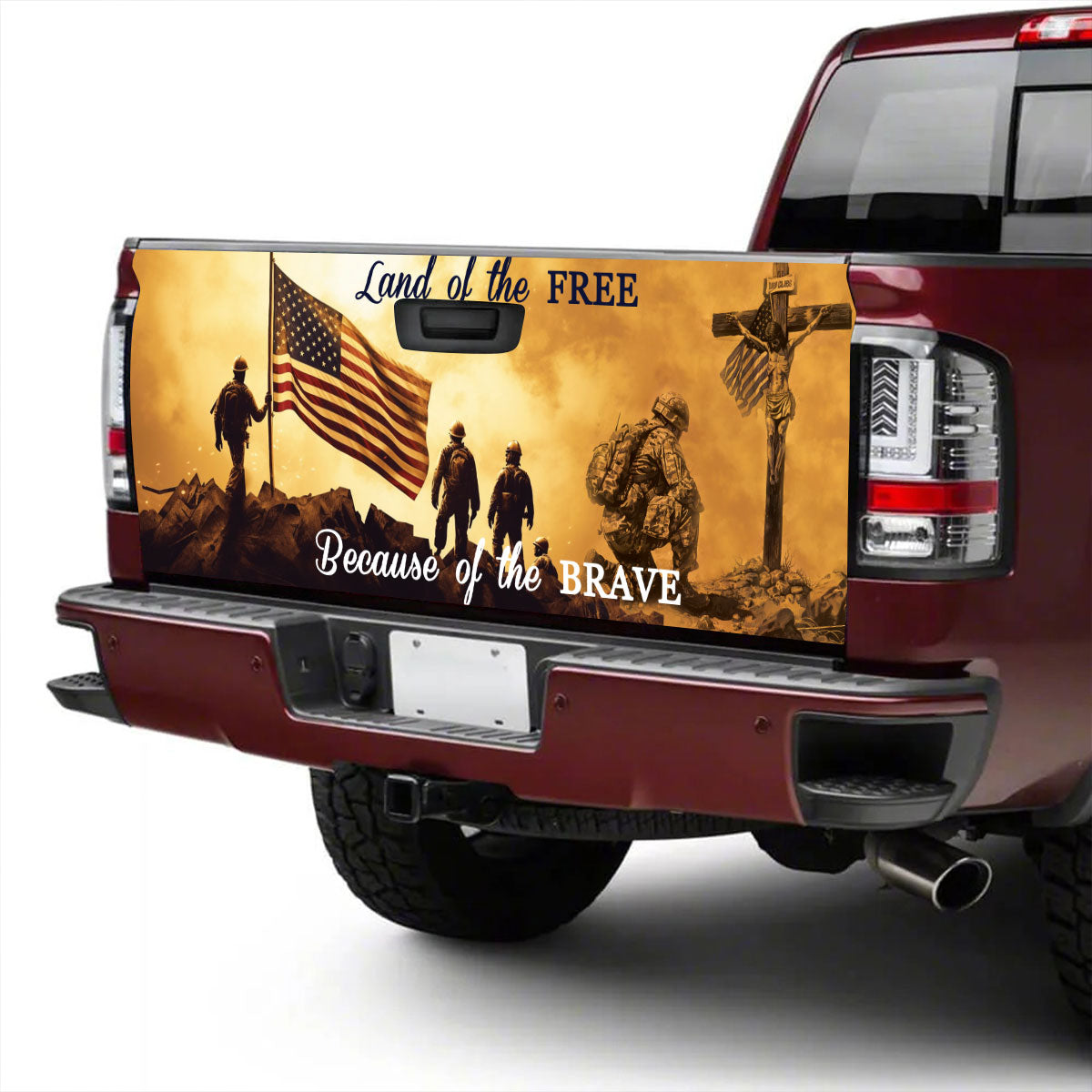 Petthouse | Jesus American Veteran Vinyl Tailgate Land Of The Free Because Of The Brave Memorial Day Gift