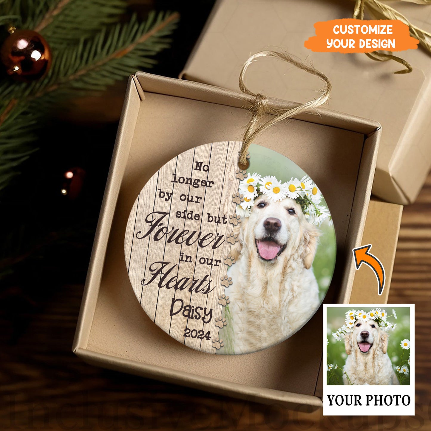 Petthouse | Personalize Memorial Dog Ornament, No Longer By Our Side But Forever In Our Hearts, Decor Xmas