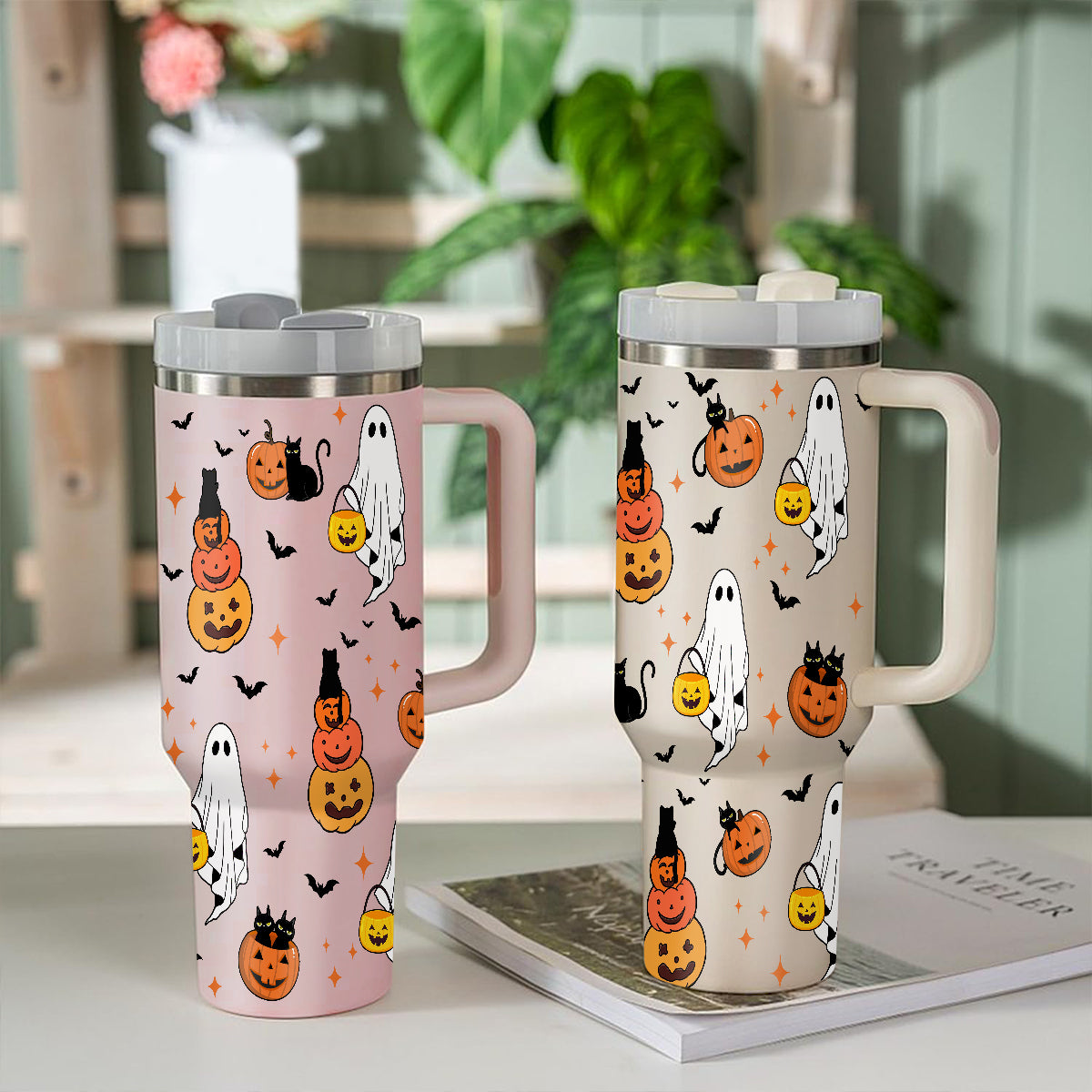 Petthouse | Cute Ghost Halloween 40oz Tumbler, Pumpkin Black Cat Tumbler, Spooky Pumpkin Insulated Cup