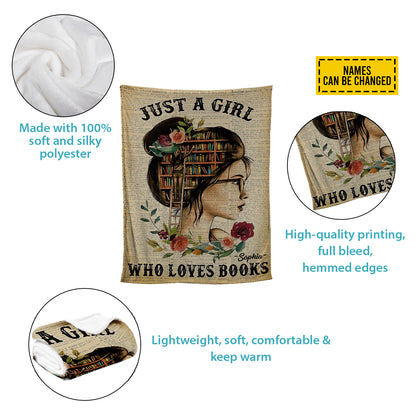 Petthouse | Personalized Reading Lover Fleece Blanket, Just A Girl Who Loves Books Throw Blanket, Book Lover