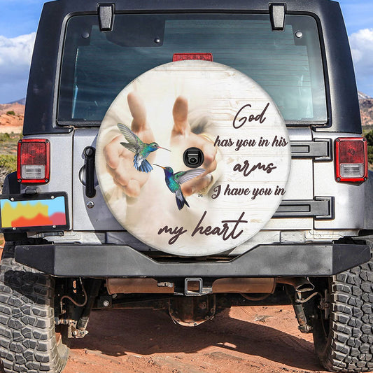 Petthouse | God Has You In His Arms Spare Tire Cover Jesus Believer Tire Protector Valentine's Gift Tire