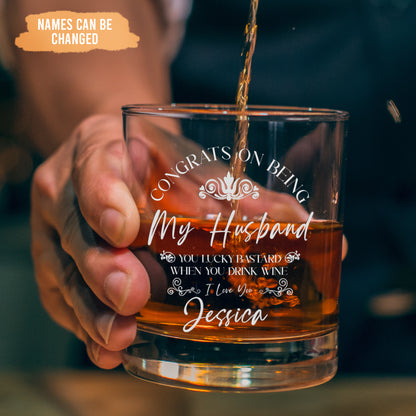 Petthouse | Custom Congrats On Being My Husband Whiskey Glass, For Husband, Whiskey Glass For Him