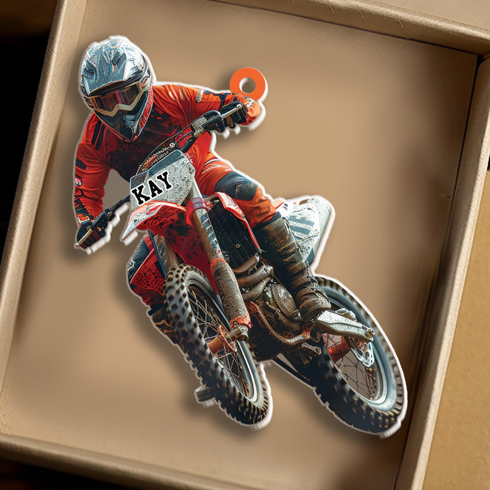 Petthouse | Personalized Motocross Racer Christmas 2d Flat Acrylic Ornament, Christmas Gift For Motocross Enthusiast