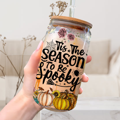 Petthouse | Tis The Season To Be Spooky Glass Can, Skeleton Dancing Spooky Halloween Glass Can