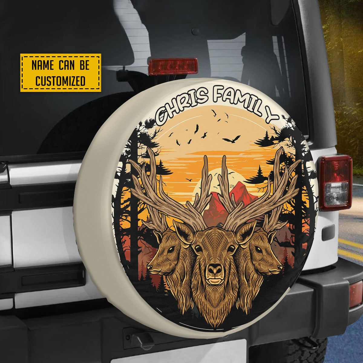 Petthouse | Customized Deer Head Forest Spare Tire Cover Camping Hunting Season Occasion Dad Gift