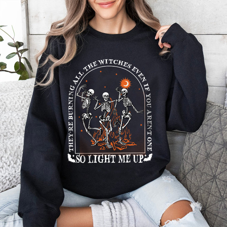 Petthouse | Dancing Skeleton Halloween Shirt, They're Burning All The Witches Shirt, Witchy Club