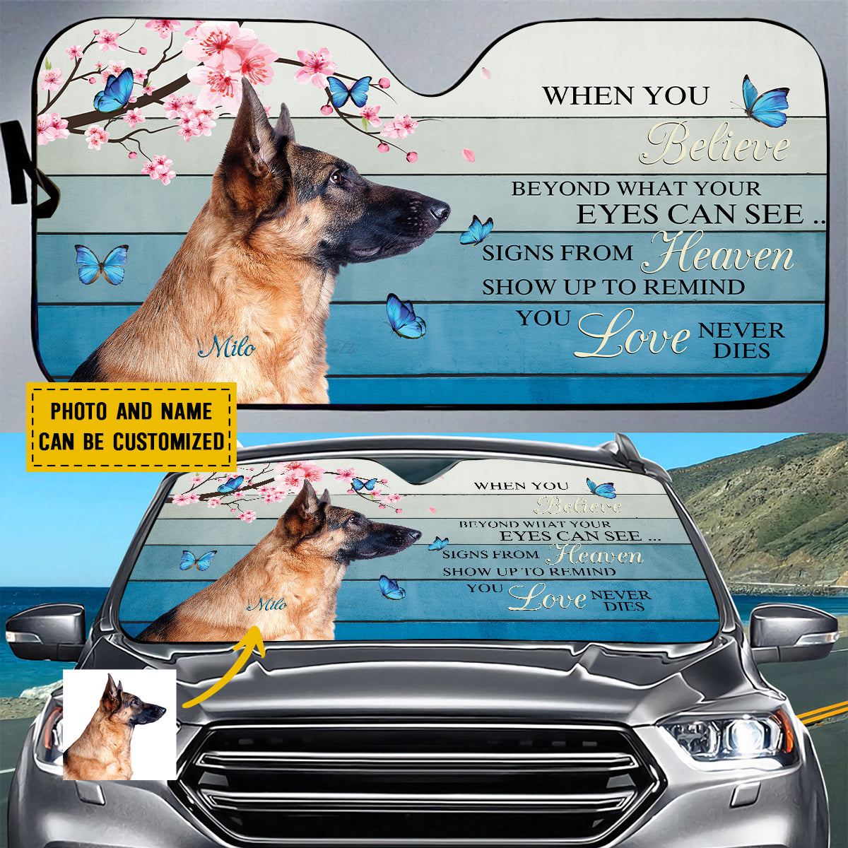 Petthouse | Customized German Shepherd Memorial Windshield Sun Shade Dog Remembrance Gifts